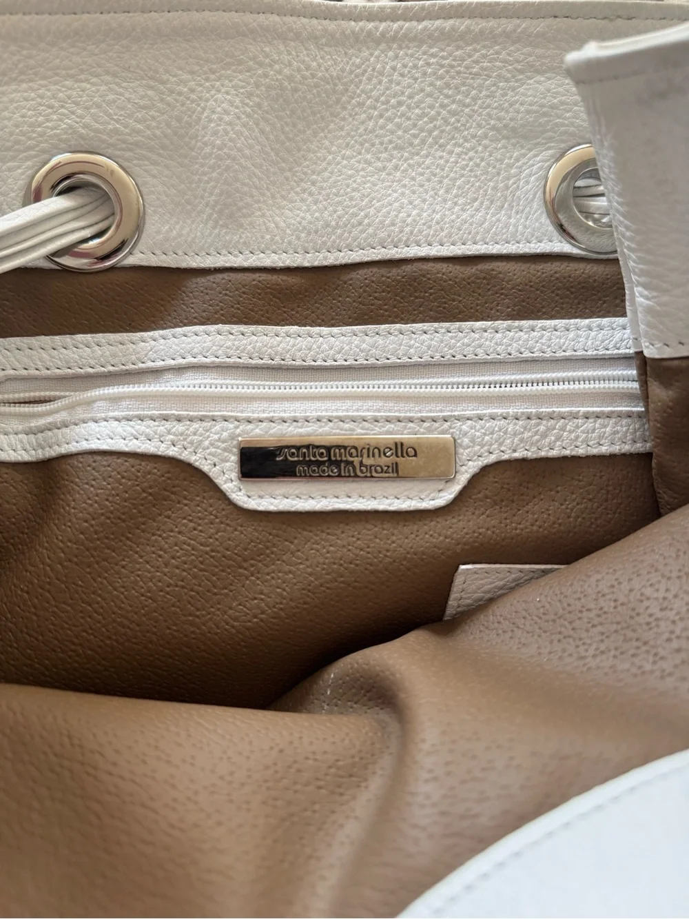 Vintage Women's White Leather Drawstring Tote Bag